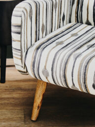 Orsina Armchair With Straight Arms, Handwoven Black And White Cotton Upholstery,  Mango Wood Legs - thumbnail 3