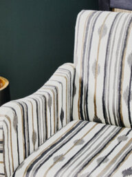 Orsina Armchair With Straight Arms, Handwoven Black And White Cotton Upholstery,  Mango Wood Legs - thumbnail 2