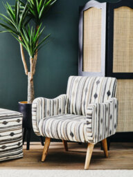 Orsina Armchair With Straight Arms, Handwoven Black And White Cotton Upholstery,  Mango Wood Legs - thumbnail 4