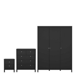 Wyld Haus Gossmere Matt Black Bedroom Set - Bedside Table, Chest Of Drawers And 3-Door Wardrobe - thumbnail 2