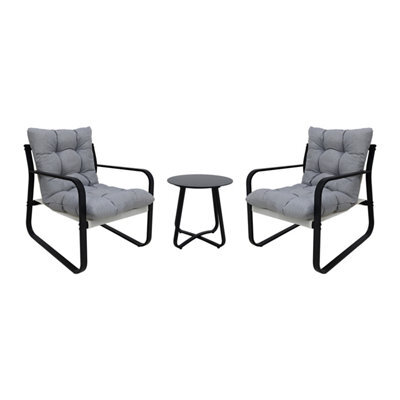 Alivio 3Pc Patio Bistro Set, 2 Cushioned Iron Leisure Chairs & Round Coffee Table Furniture (Grey) - image 1