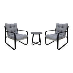 Alivio 3Pc Patio Bistro Set, 2 Cushioned Iron Leisure Chairs & Round Coffee Table Furniture (Grey) - thumbnail 1
