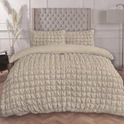 OHS Filled Seersucker Duvet Cover With Pillowcase Bedding Set, Natural - Single - thumbnail 1