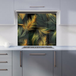 Warren Reed Designer Golden Palm Leaves Premium Glass Kitchen Splashback W700mm X H750mm - thumbnail 1