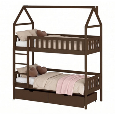 Arte Gaja Wooden Bunk Bed With Storage - Dark Chocolate - Foam Mattresses Included - 90 X 190Cm - image 1