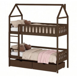 Arte Gaja Wooden Bunk Bed With Storage - Dark Chocolate - Foam Mattresses Included - 90 X 190Cm - thumbnail 1