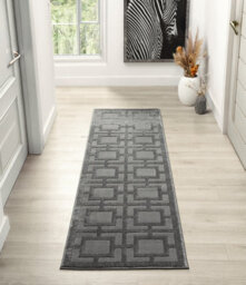 Vellure Modern Indoor Living Room Area Rug Embossed Metallic Sheen Maze Design Grey 60X220 Cm - thumbnail 9