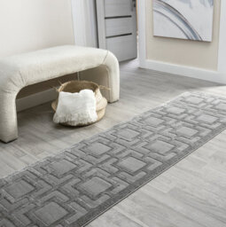 Vellure Modern Indoor Living Room Area Rug Embossed Metallic Sheen Maze Design Grey 60X220 Cm - thumbnail 8