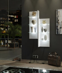 Furneo White Floating Display Cabinet Wall Unit Shelf High Gloss & Matt Clifton 09 White Led Lights - thumbnail 2
