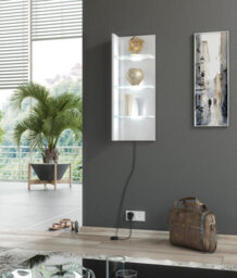 Furneo White Floating Display Cabinet Wall Unit Shelf High Gloss & Matt Clifton 09 White Led Lights - thumbnail 3