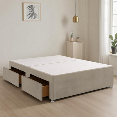 Cream Plush Fabric 4Ft6 Double Bed Base With 2 Spacious Drawers - image 1