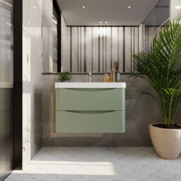 Balterley Dunwood Modern Bathroom Wall Hung 2 Drawer Vanity Unit & Ceramic Basin, Satin Green, 800mm - thumbnail 2