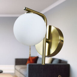 First Choice Lighting Set Of 2 Grosvenor  - Satin Brass Wall Lights With Glass Globes - thumbnail 6