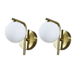 First Choice Lighting Set Of 2 Grosvenor  - Satin Brass Wall Lights With Glass Globes - thumbnail 1