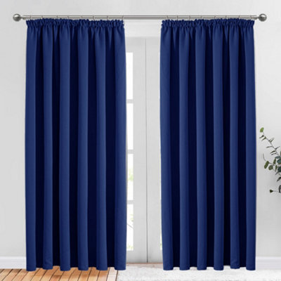 Bedlooms Blackout Curtains Thermal Insulated Pencil Pleat Navy Medium Window Curtain (Pair) 66 X 72 Inches With Tie Backs - image 1