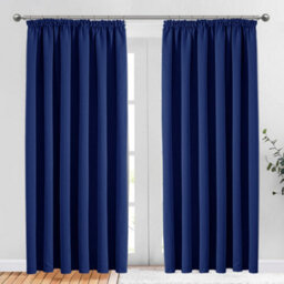 Bedlooms Blackout Curtains Thermal Insulated Pencil Pleat Navy Medium Window Curtain (Pair) 66 X 72 Inches With Tie Backs - thumbnail 1