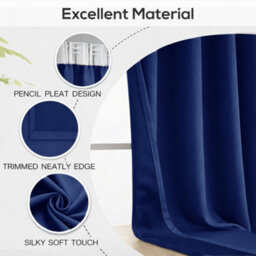 Bedlooms Blackout Curtains Thermal Insulated Pencil Pleat Navy Medium Window Curtain (Pair) 66 X 72 Inches With Tie Backs - thumbnail 5