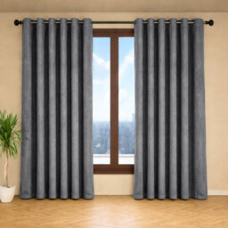 Oxford Homeware Eyelet Charcoal Linen Effect Curtains Fully Lined 100% Blackout Thermal Insulated Curtain Pair (W)168Cmx(L)183Cm - thumbnail 8
