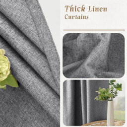 Oxford Homeware Eyelet Charcoal Linen Effect Curtains Fully Lined 100% Blackout Thermal Insulated Curtain Pair (W)168Cmx(L)183Cm - thumbnail 6