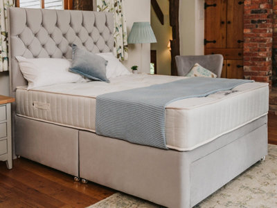 Divan Base Direct Opal Deluxe Orthopaedic Sprung Divan Bed Set 2Ft6 Small Single 2 Drawers Side  - Plush Light Silver - image 1