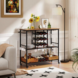 3 Tier Bar Cart With Glass Racks And Wine Holders On Wheels - thumbnail 6