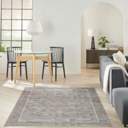 Charcoal Grey Bordered,abstract Modern Easy To Clean Rug For Bedroom & Living Room-160Cm X 221Cm - thumbnail 1