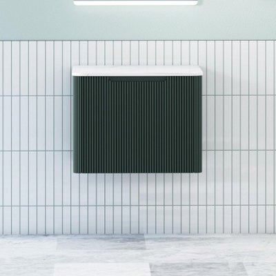Royal Bathrooms Avenza 600mm Deep Moss Green Wall Hung Bathroom  Vanity Unit 1 Drawer Carrara White Undrilled Worktop & No Basin - image 1