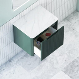 Royal Bathrooms Avenza 600mm Deep Moss Green Wall Hung Bathroom  Vanity Unit 1 Drawer Carrara White Undrilled Worktop & No Basin - thumbnail 5