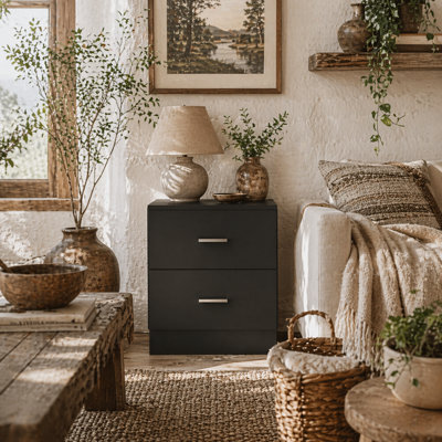 Wyld Haus Rapa Raka Black Modern Bedside Table With 2-Drawer Storage, 45W X 39.5D X 49H Cm - image 1