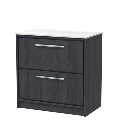 Hudson Reed Lille Floor Standing 2 Drawer Countertop Vanity & Marble Worktop, Graphite Woodgrain, 810 X 460 mm - image 1