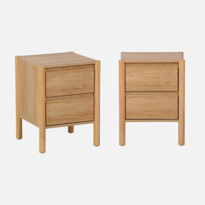 Sweeek - Pair Of Wood Decor Bedside Table 2 Drawers Harmony Natural 42X42X55 Cm - image 1