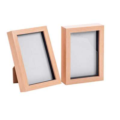 "Nicola Spring 5 X 7"" Photo Frames - Light Wood - 3D Photo Frame Picture Frame Box Portrait Display Case (20 X 15Cm) Set Of 2" - image 1