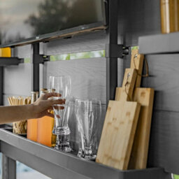 Keter Bar Gazebo 7Ft Outdoor Bar Shelter With Counter & Stemware Rack Sliding Panels, Weather-Resistant Resin, 230X200Cm - thumbnail 6