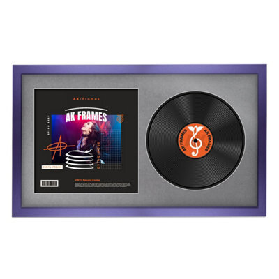 "30X17"" Purple Sleek Vinyl Record Frame With Mid Grey Mount For 12 Inch Lp Album Cover & Disc - Ak Frames" - image 1