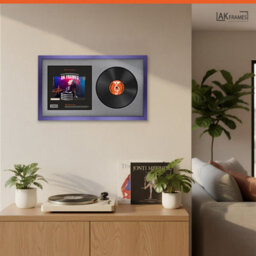 "30X17"" Purple Sleek Vinyl Record Frame With Mid Grey Mount For 12 Inch Lp Album Cover & Disc - Ak Frames" - thumbnail 5