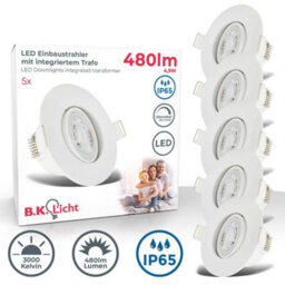 B.k.licht Set Of 5 Bathroom Recessed Lights Led Downlights Spotlights Ip65 Warm White 4,9W 480Lm - thumbnail 2