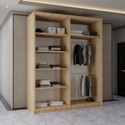 Sliding Wardrobes 4 u LTD Sliding Wardrobes 4U Evora Oak Mirror Sliding Door Wardrobe With Shelves & Rails, W150Cm X H217Cm - thumbnail 3