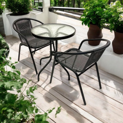 Rattan Garden Set, Round Glass Table Plus 2 Rattan Garden Chairs Be Furniture - image 1