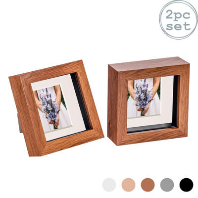 "Nicola Spring 4 X 4"" Photo Frames - Dark Wood/ivory Mount - 3D Picture Frame Box Portrait Display Case (12.5 X 12.5Cm) Set Of 2" - image 1