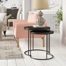 Aspect Furniture Visio Set Of 2 Glass Coffee Table Decore Round Nest Side Black Brown