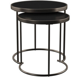 Aspect Furniture Visio Set Of 2 Glass Coffee Table Decore Round Nest Side Black Brown - thumbnail 4