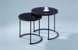 Aspect Furniture Visio Set Of 2 Glass Coffee Table Decore Round Nest Side Black Brown - thumbnail 2