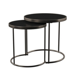 Aspect Furniture Visio Set Of 2 Glass Coffee Table Decore Round Nest Side Black Brown - thumbnail 3