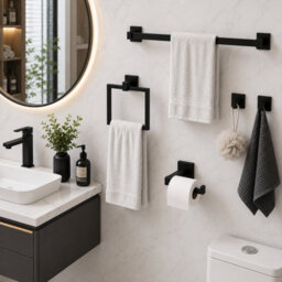 Billtix 5Pcs Matte Black Bathroom Accessories Set, 304 Stainless Steel Towel Rail, Square Ring, Toilet Holder Kit Wall Mounted Uk - thumbnail 6
