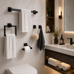 Billtix 5Pcs Matte Black Bathroom Accessories Set, 304 Stainless Steel Towel Rail, Square Ring, Toilet Holder Kit Wall Mounted Uk - thumbnail 7