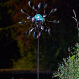 Gemini Garden Wind Spinner With Solar Powered Crackle Globe - Outdoor Garden Decoration With Multicoloured Led Light - H130Cm - thumbnail 2