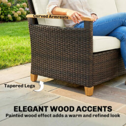 Outsunny 3 Seater Rattan Garden Sofa With Cushioned Wide Seats, Brown - thumbnail 8