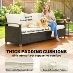 Outsunny 3 Seater Rattan Garden Sofa With Cushioned Wide Seats, Brown - thumbnail 4