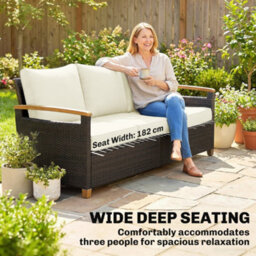Outsunny 3 Seater Rattan Garden Sofa With Cushioned Wide Seats, Brown - thumbnail 6