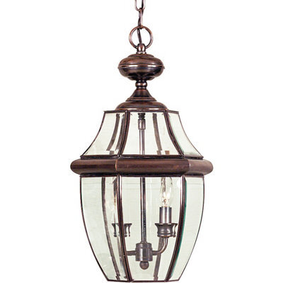 Stylish Ip23 Aged Copper 2 Bulb Chain Lantern With Led E14 60W For Outdoor Spaces